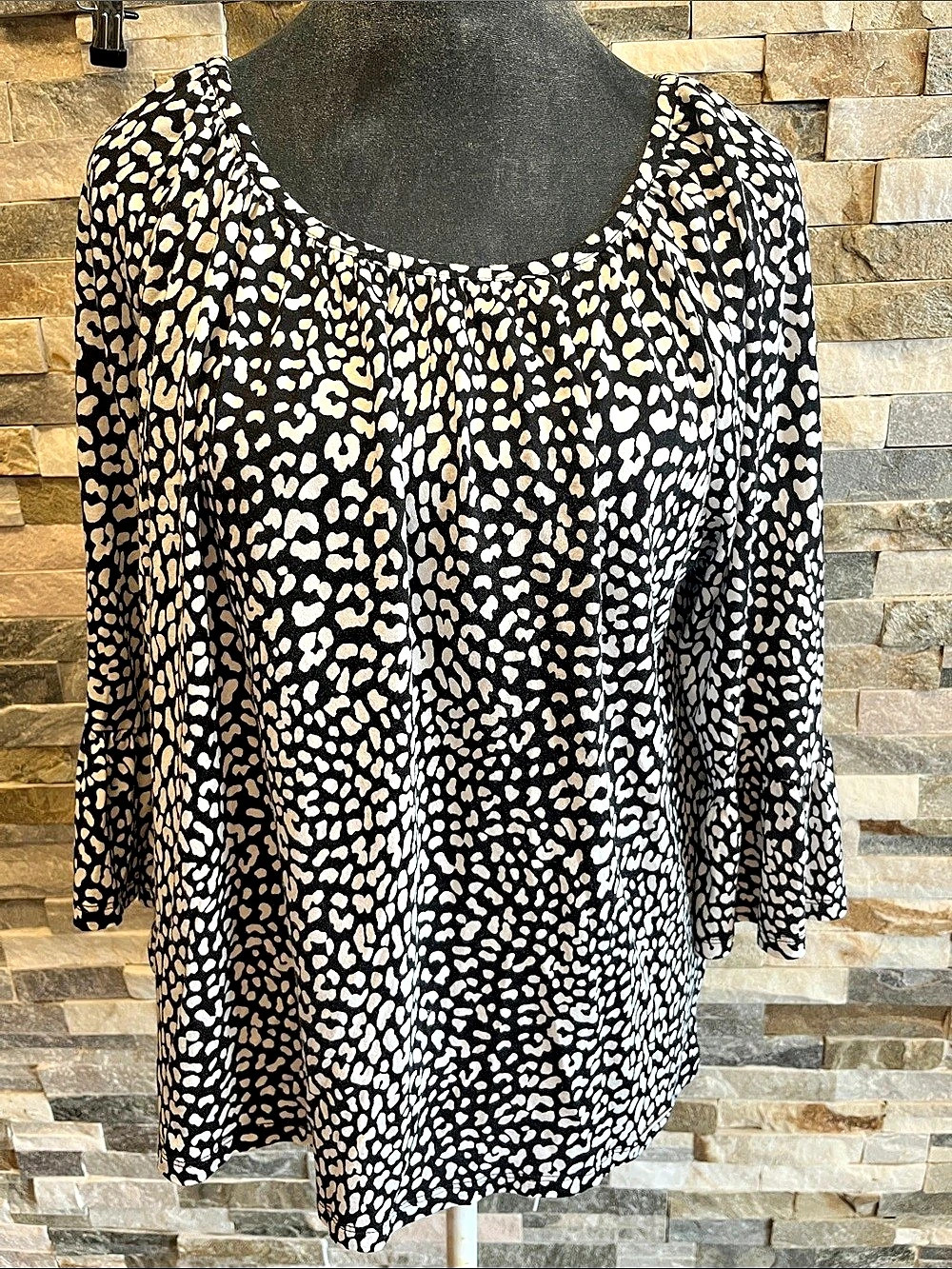 Michael Kors Black and White Leopard Print Bell Sleeve Top Leopard Print Bell